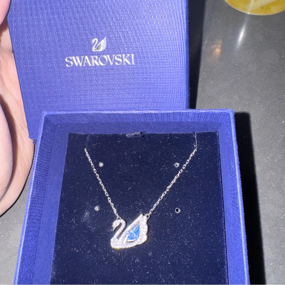 Swarovski Dancing Swan Necklace Silver Blue
